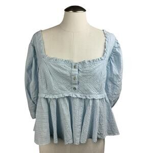 Women's Free People Leave It To Me Blouse Puff Sleeve Peplum Babydoll Crop Top L